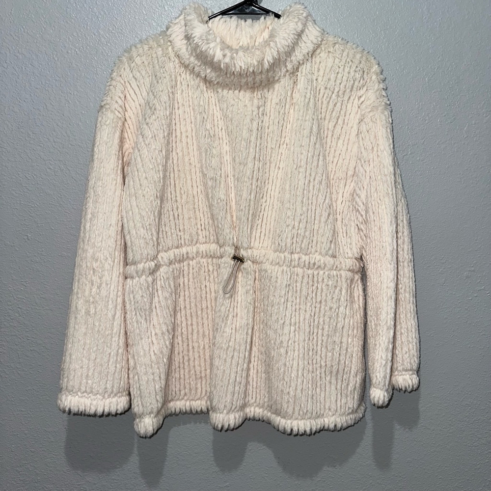 Women's Cupio Sweater S/P Off White cream fuzzy mock turtleneck winter warm